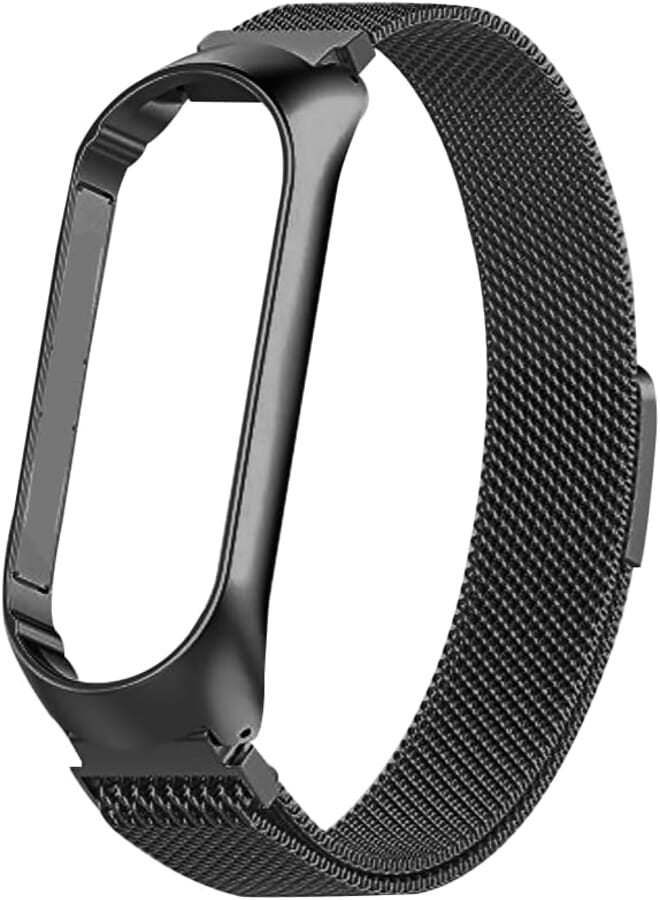 Sounce Black Stainless Steel Magnetic Strap Compatible with Mi Band 3 / Mi Band 4 / Mi Band 5 & Mi Band 6 - Premium Mesh